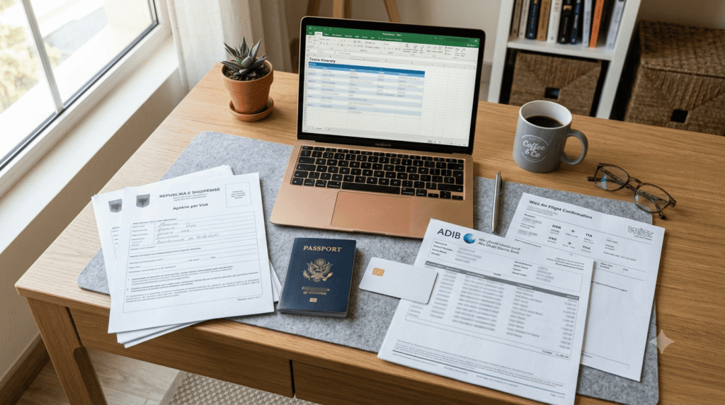 Passport, Emirates ID, bank statements, NOC and hotel booking for Albania visa