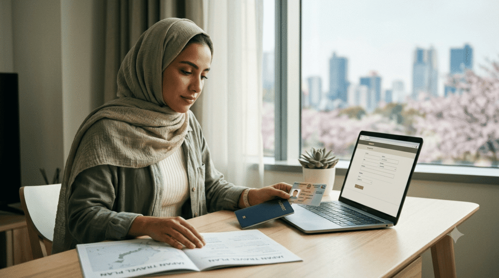 UAE resident preparing passport and documents for a trip to Japan