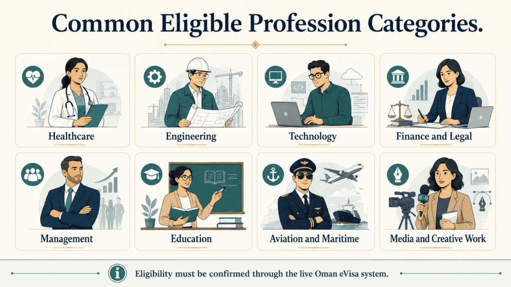 Common profession categories associated with Oman GCC resident visa eligibility