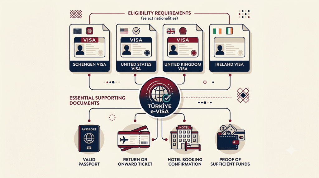 Valid Schengen, US, UK or Irish visa supporting a Turkey eVisa application