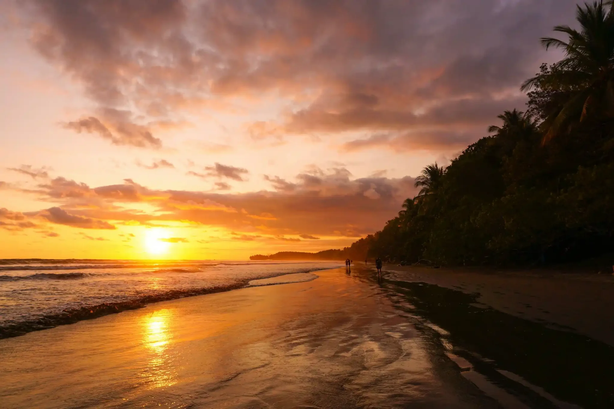 Sunset over a Pacific beach in Costa Rica during the dry season