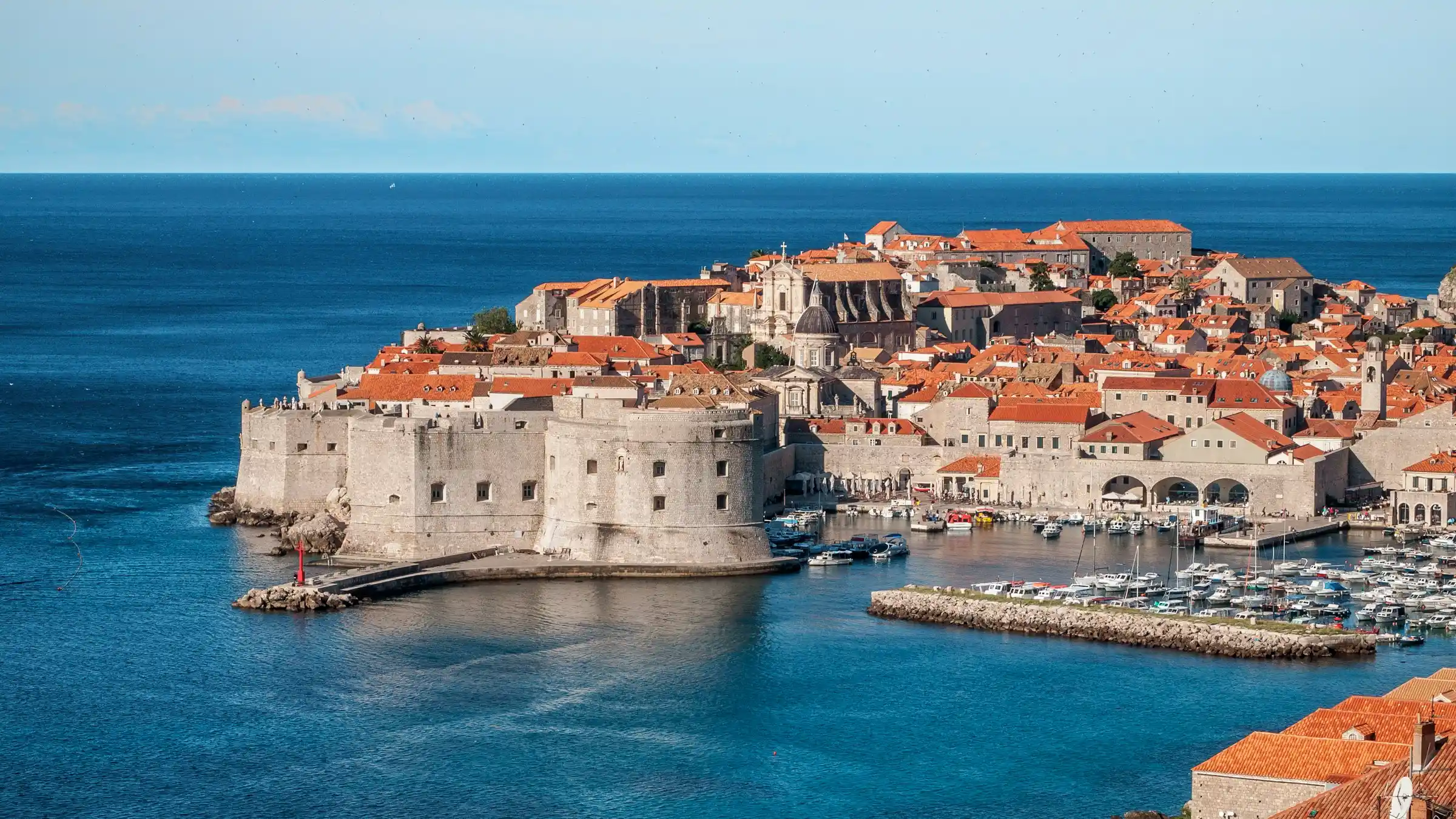 Croatian coastline with historic old town and clear blue water