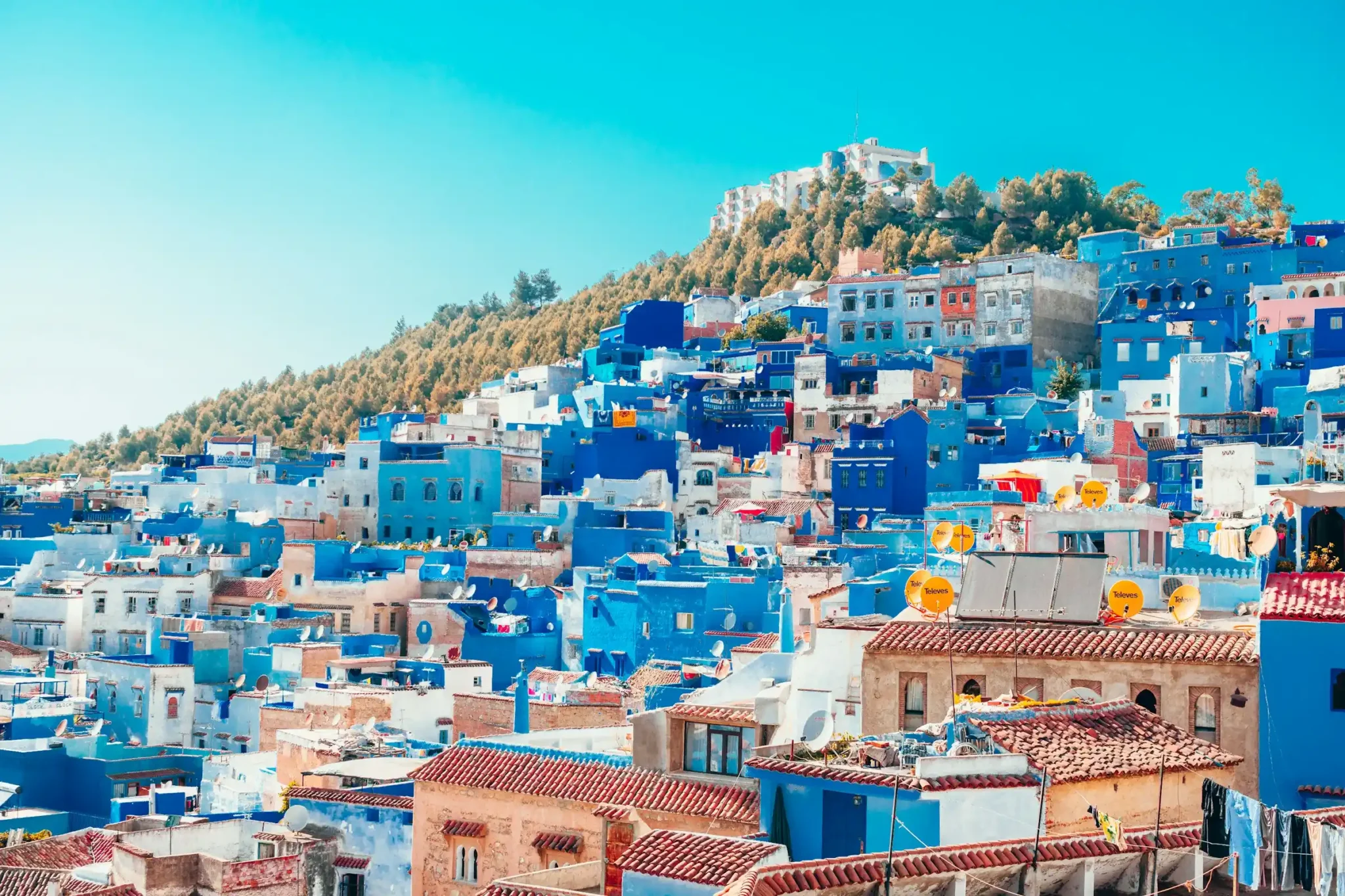 Blue-painted streets and buildings in the medina of Chefchaouen, Morocco