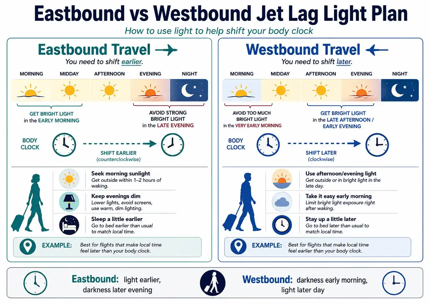 East vs West Jet Lag Light Plan