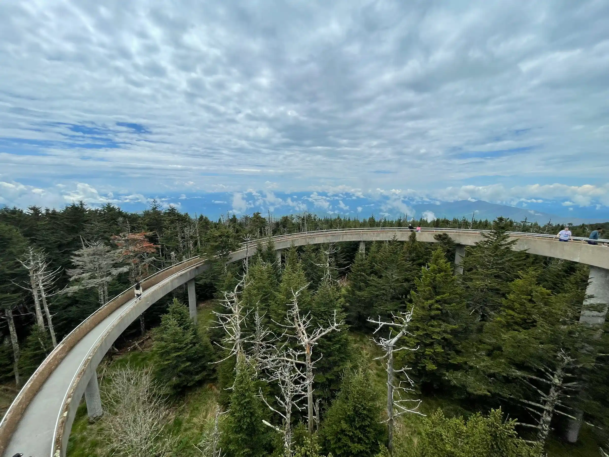 The spiral observation ramp at Kuwohi (Clingmans Dome) with panoramic mountain views, Great Smoky Mountains