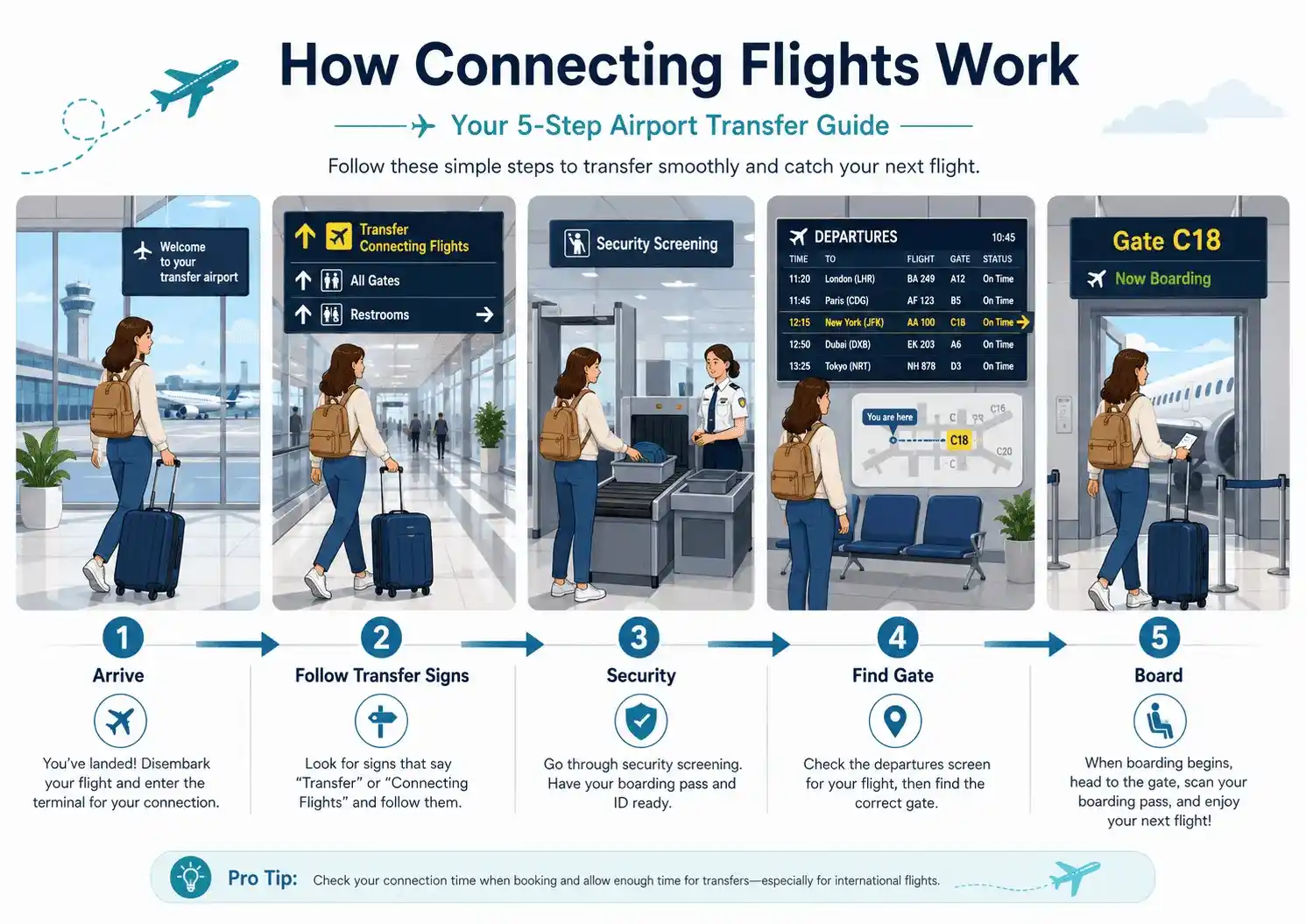 How Connecting Flights Work Airport Steps