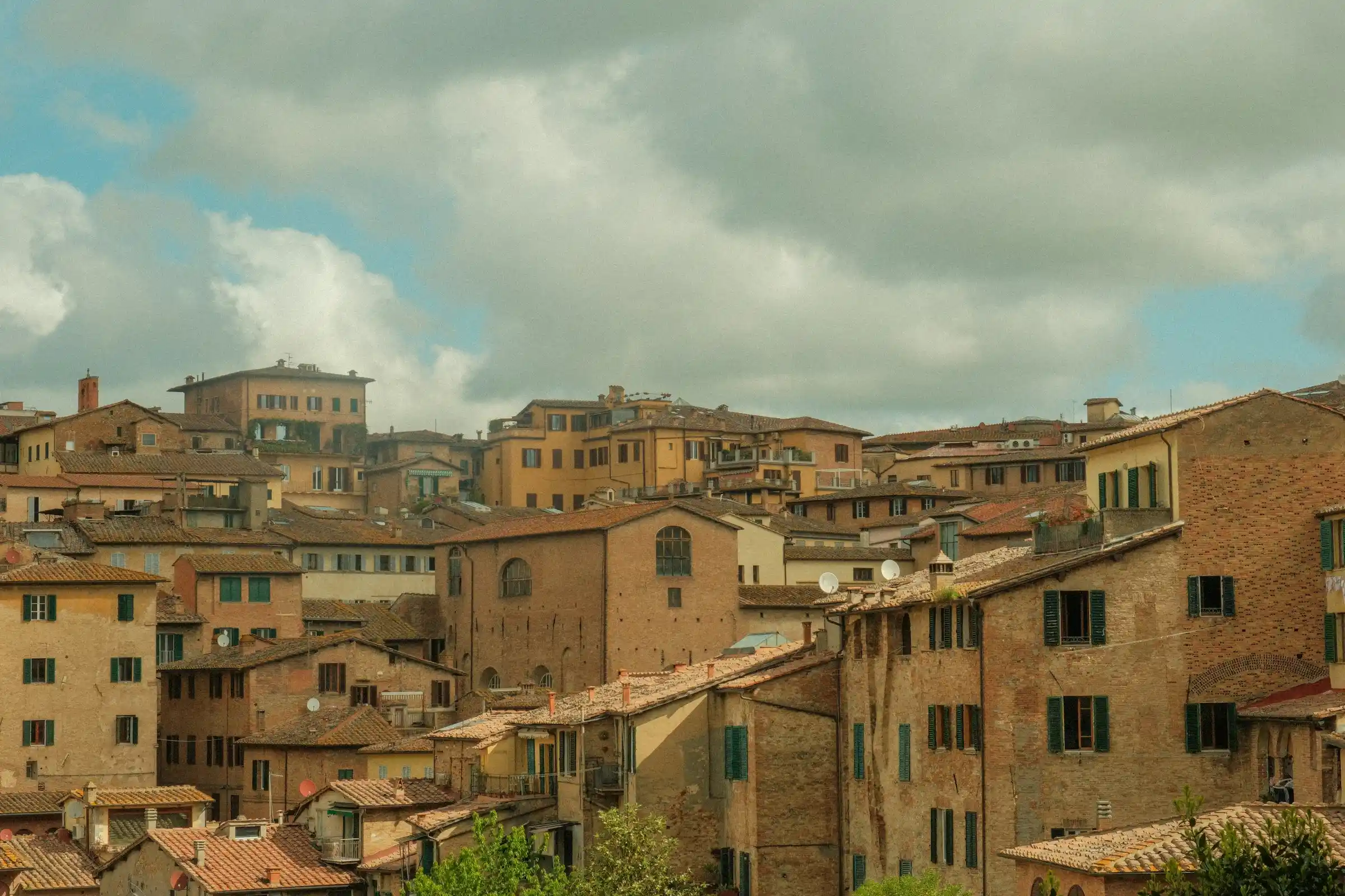 Rooftop view of San Gimignano medieval buildings and towers