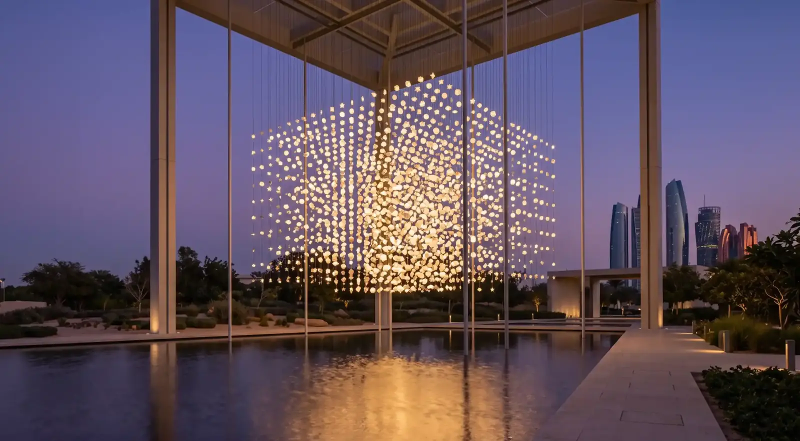Glowing Constellation installation at The Founder's Memorial representing free places to visit in Abu Dhabi