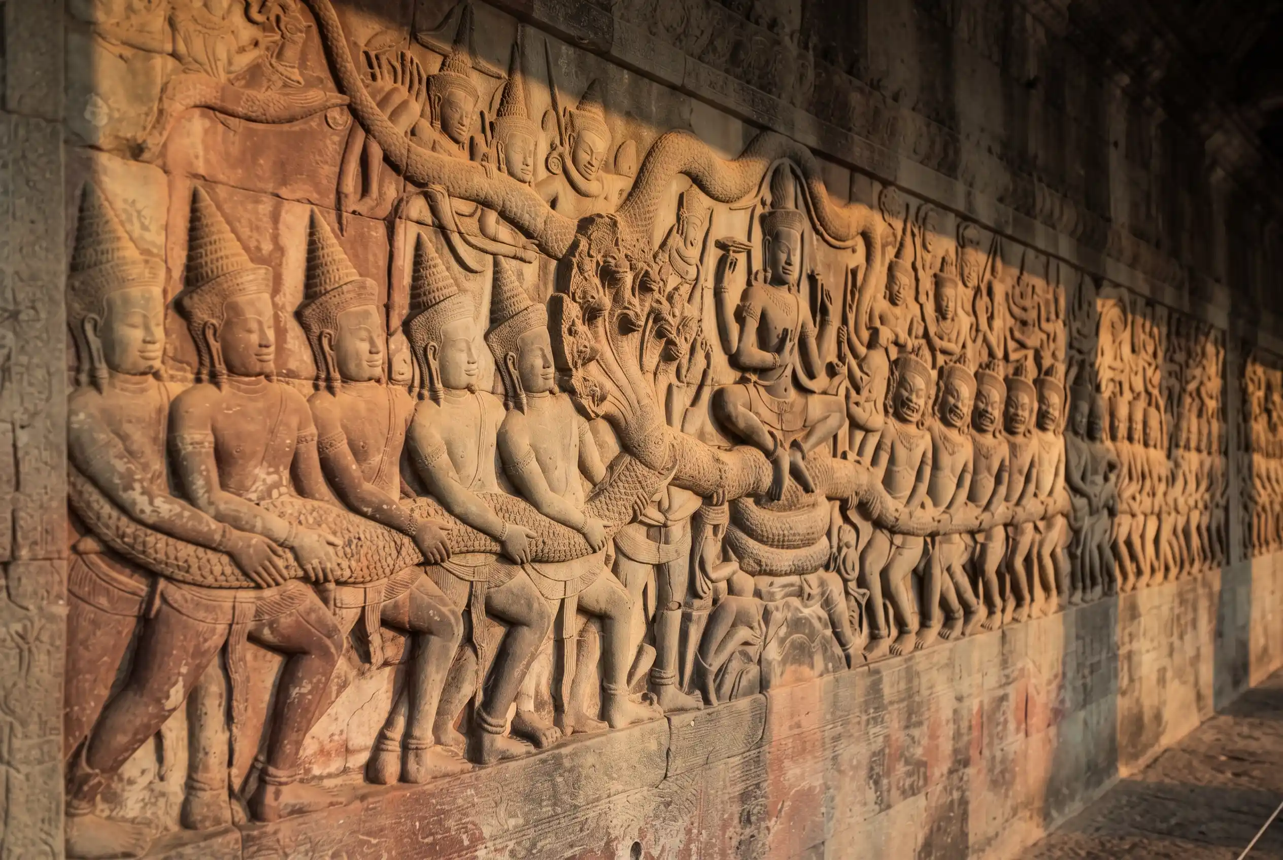 The Churning of the Sea of Milk bas relief at Angkor Wat