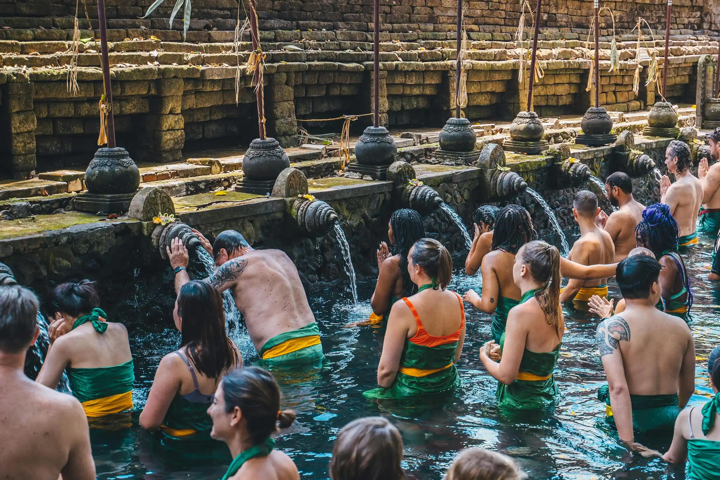 Purification bathing pools at Tirta Empul water temple, Bali