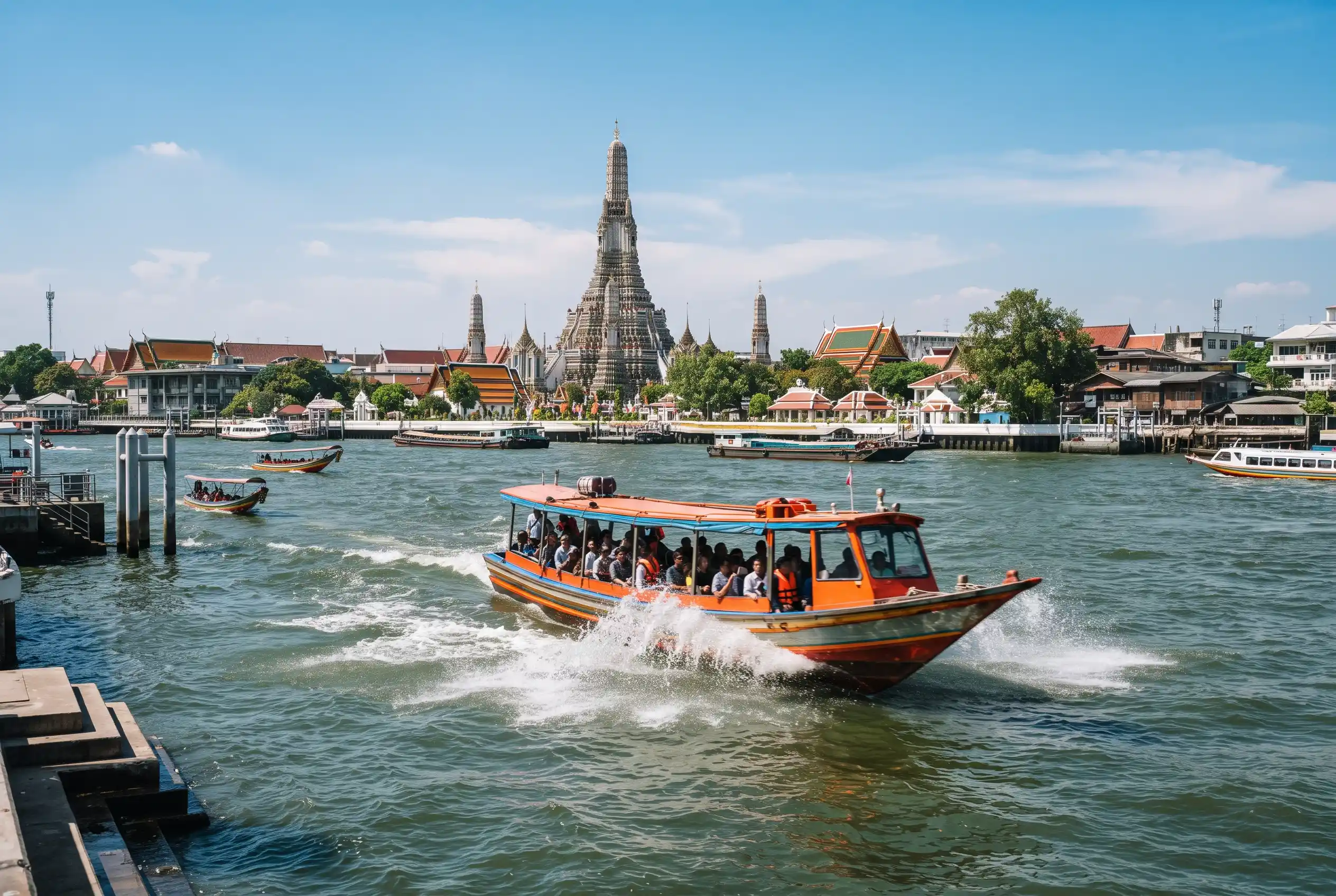 A Chao Phraya express boat on the river in Bangkok