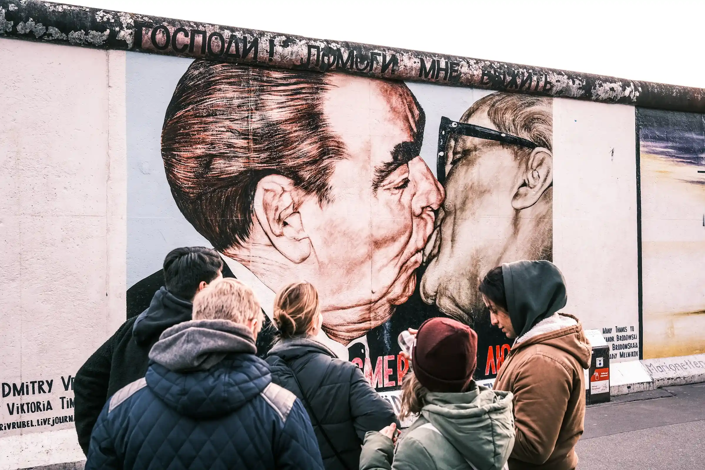Painted murals on a surviving section of the Berlin Wall at the East Side Gallery