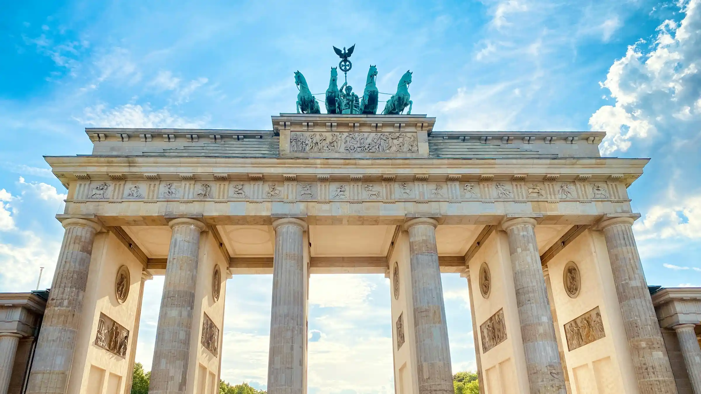 The Brandenburg Gate in Berlin against a clear sky