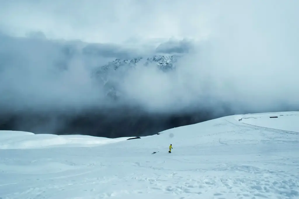 Snow-covered ski slopes at Auli in the Himalayas of Uttarakhand, India
