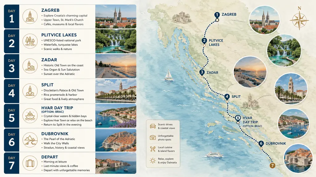 7-day Croatia itinerary route