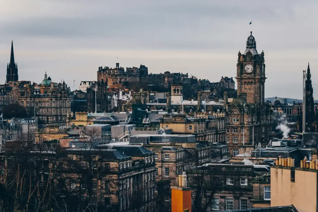 The Edinburgh Old Town skyline with the castle on its volcanic rock