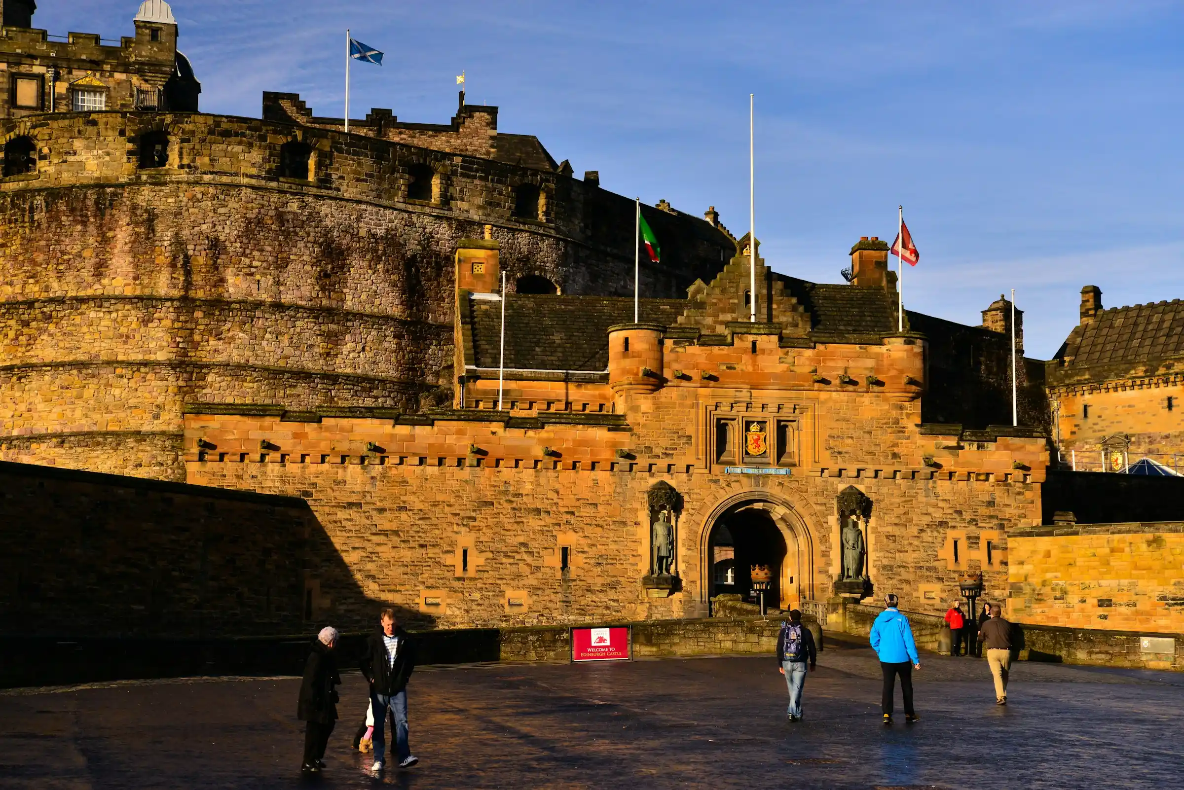 The Royal Mile in Edinburgh Old Town lined with tall stone tenement buildings