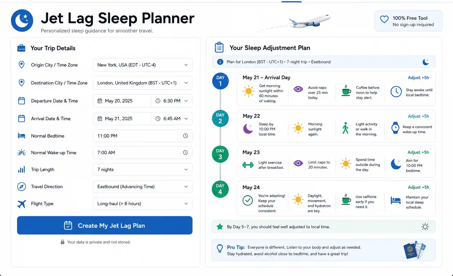 Free Jet Lag App Planner