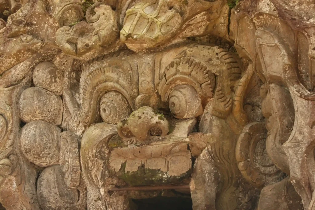 Carved cave entrance of Goa Gajah (Elephant Cave), Ubud