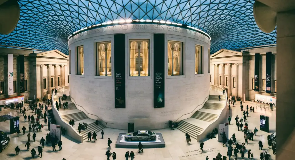 The glass-roofed Great Court of the British Museum, free to visit