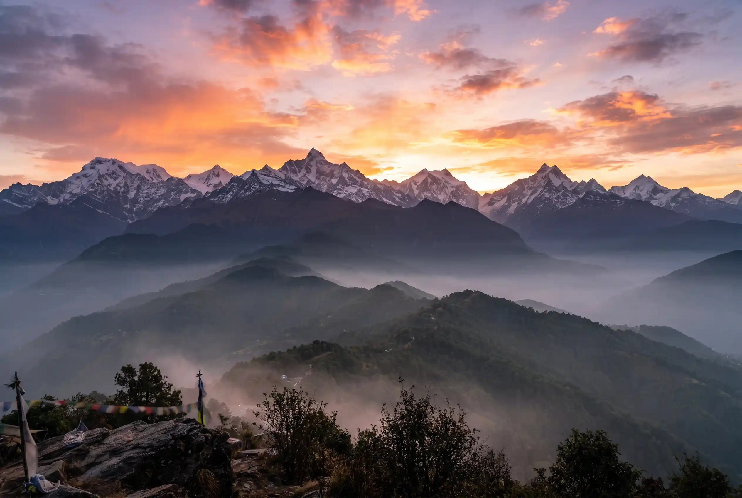 Sunrise view of the Himalayan mountain range from Nagarkot near Kathmandu