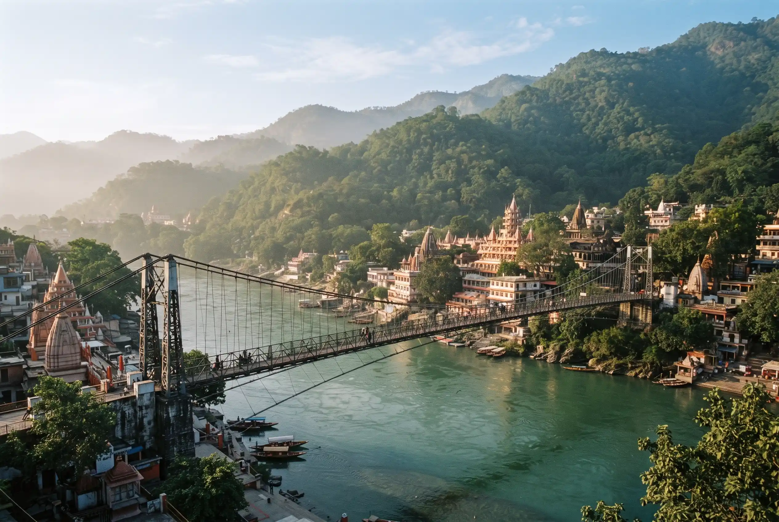The Laxman Jhula suspension bridge over the Ganges at Rishikesh