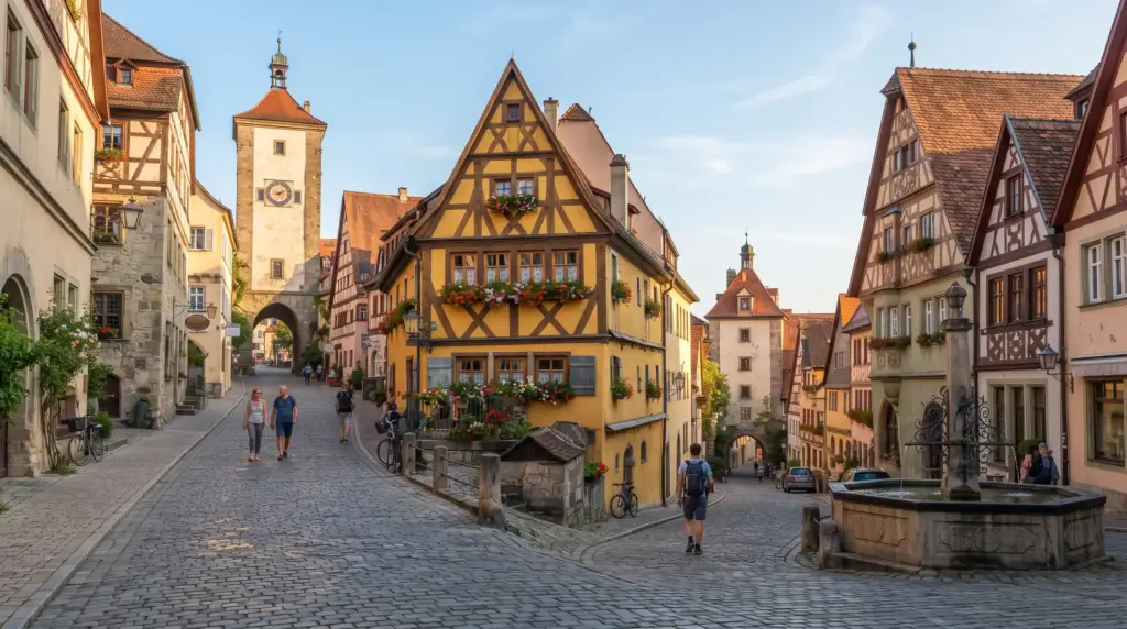 The Plonlein corner in Rothenburg ob der Tauber on the Romantic Road in Germany