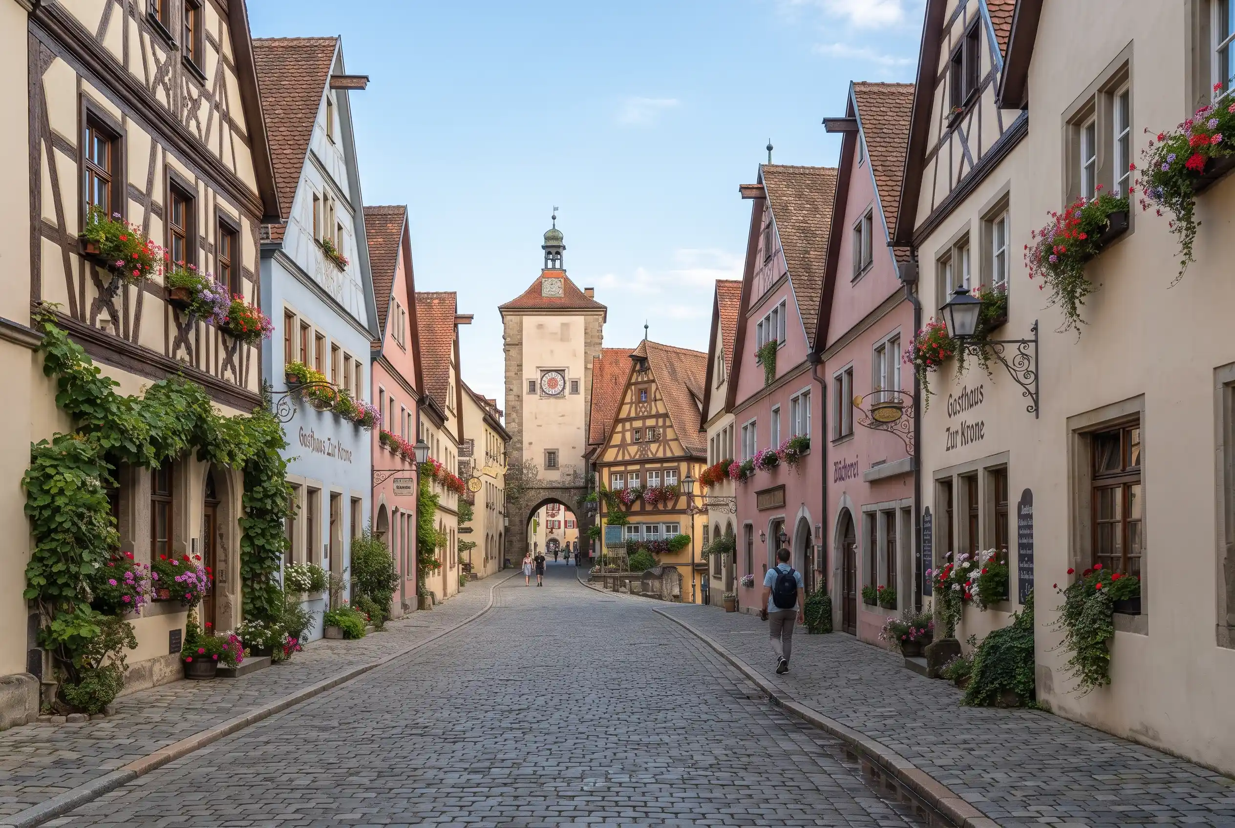A half-timbered medieval street on the Romantic Road in Bavaria, Germany