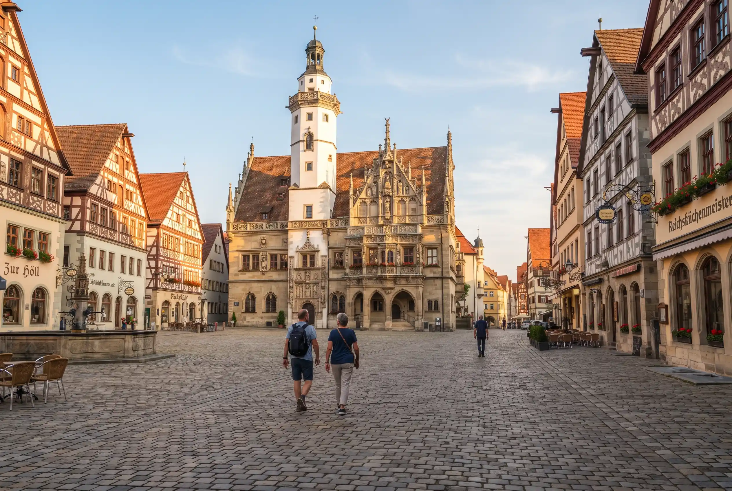 The walled old town and town hall square of Rothenburg ob der Tauber on the Romantic Road