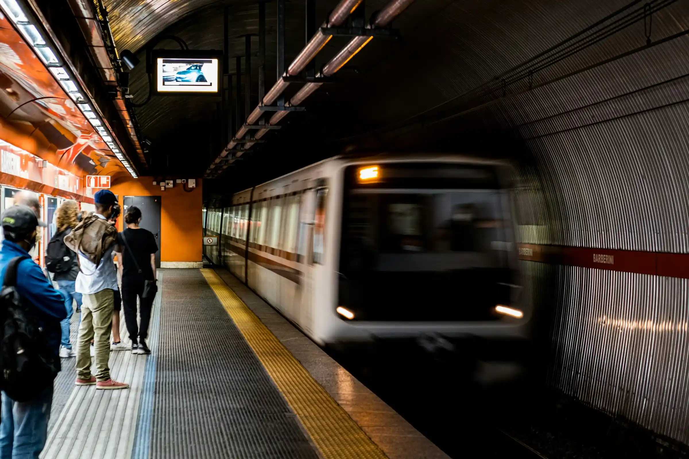 The Leonardo Express train waiting at a platform to Rome from Fiumicino Airport