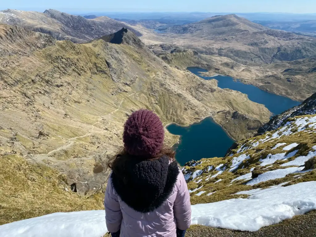 View over Glaslyn lake from the Pyg Track with Crib Goch on the skyline