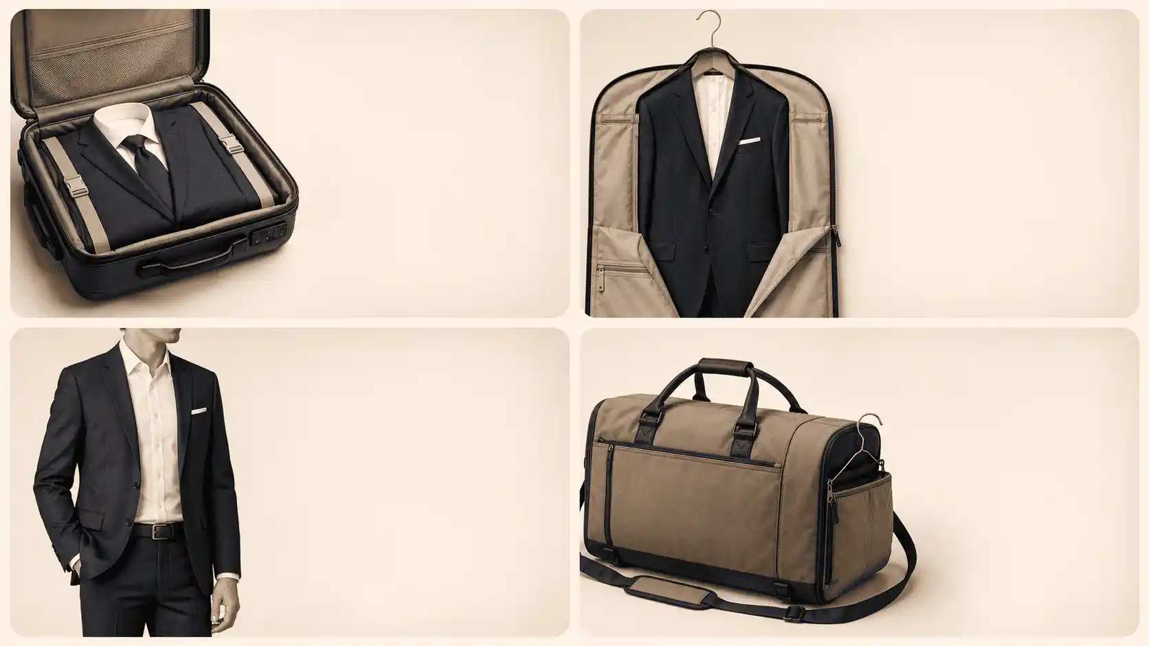 Comparison of suitcase, garment bag and worn suit travel methods