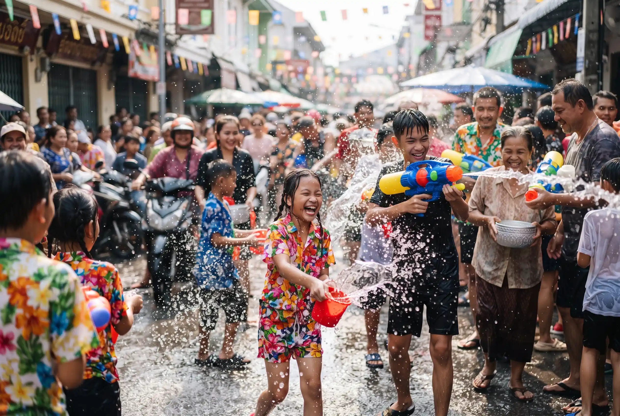 People splashing water during the Songkran festival in Thailand