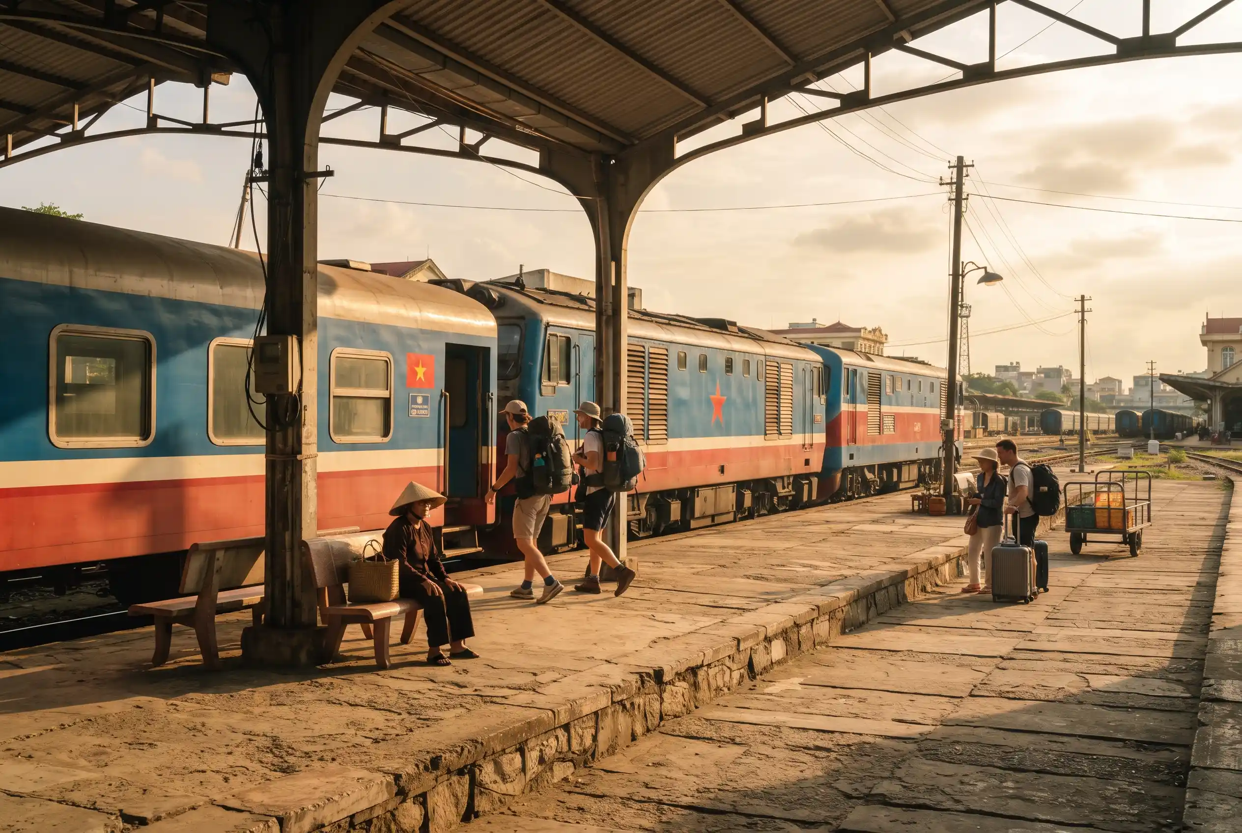 The Reunification Express at a Vietnamese railway station